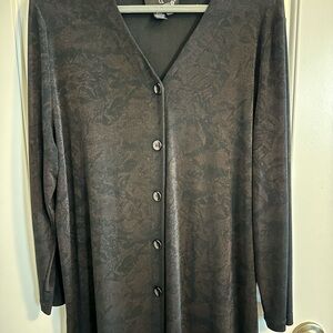 Carole Little Black/Brown V-Neck Button Down Knit Top 1X